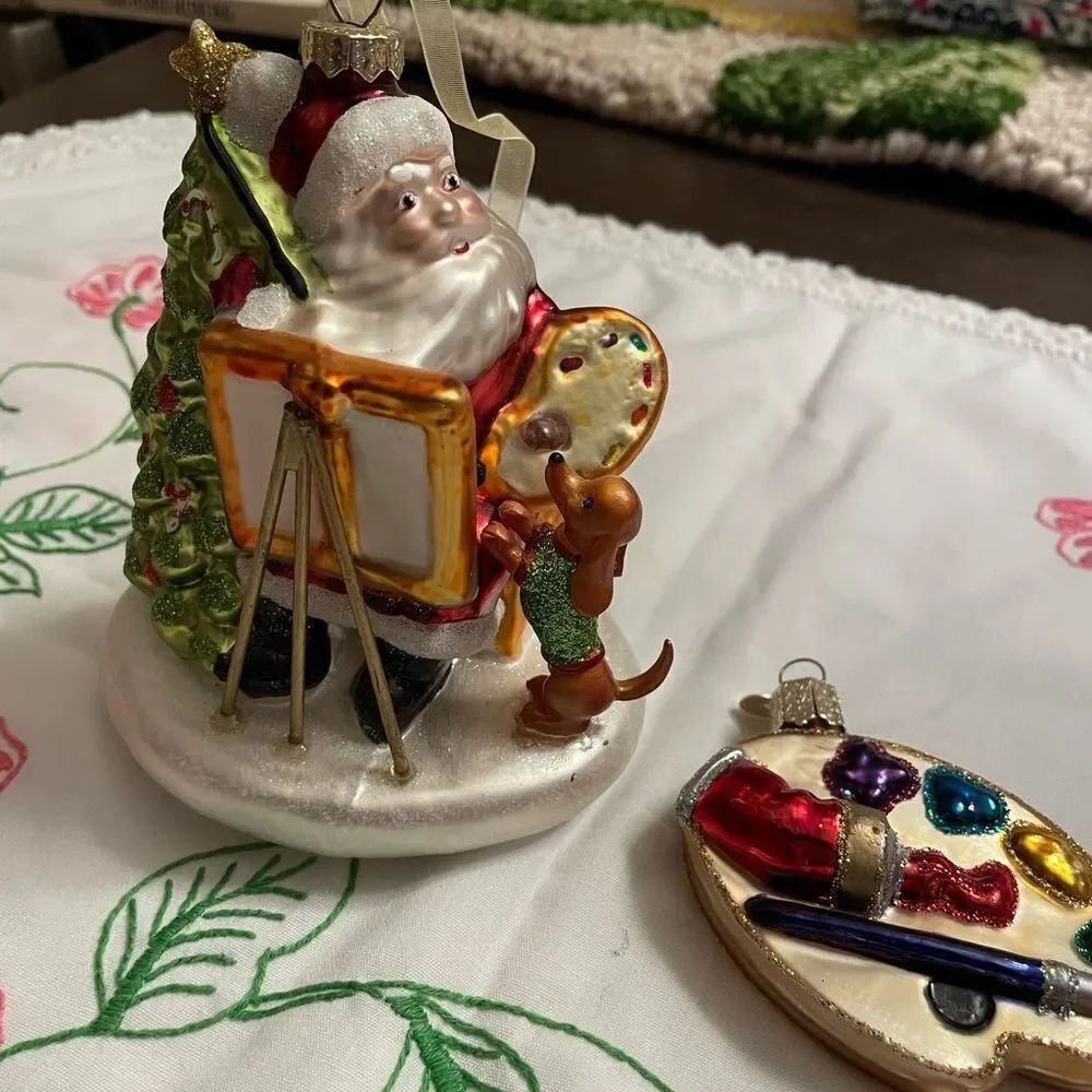 Glass Vintage Painting Santa with Weiner Dog Christopher Radko Old World Market